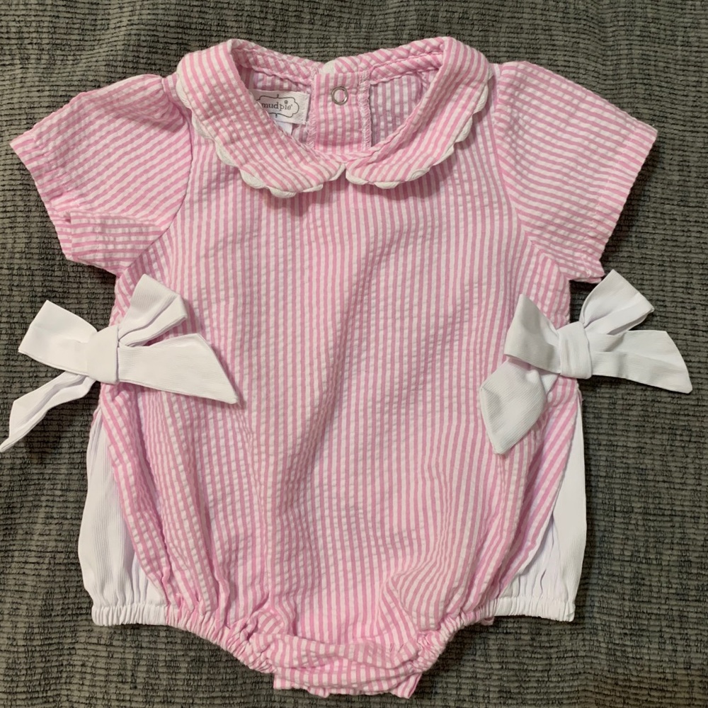 Mud Pie seersucker Easter/spring bow bubble